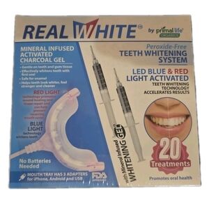 Real White by Primal Life Teeth Whitening System Led Blue Light 20 Treatments